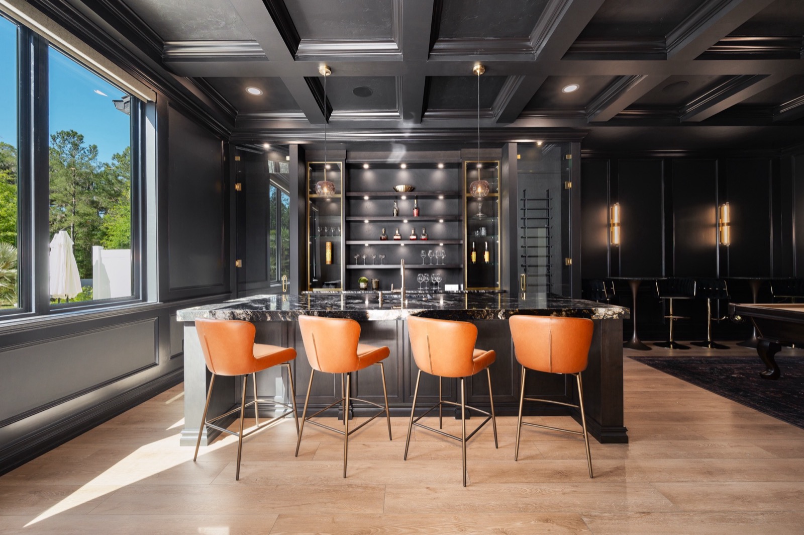 Motorized roller shades, shown raised